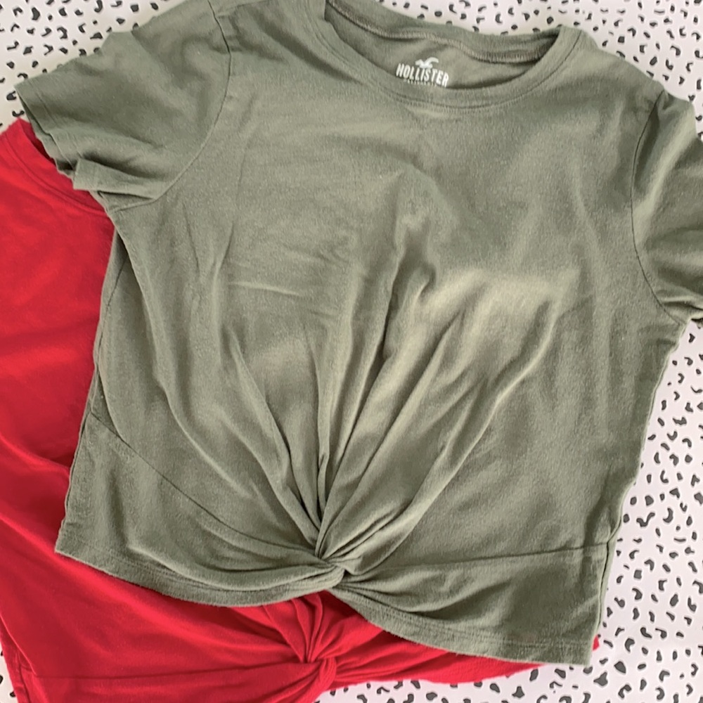 Hollister Knot Crop Tee Lot Olive Red